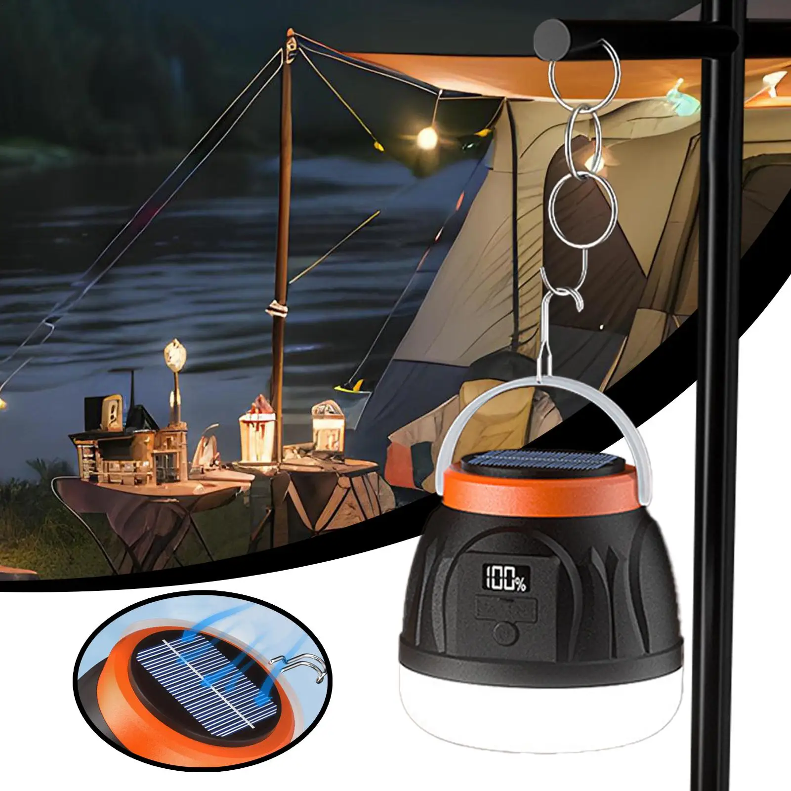Tent Lights Digital Display Solar Charging Lamp Led Lights For Camping For Outdoor Hiking Power Outage Canopy Balcony Backyard
