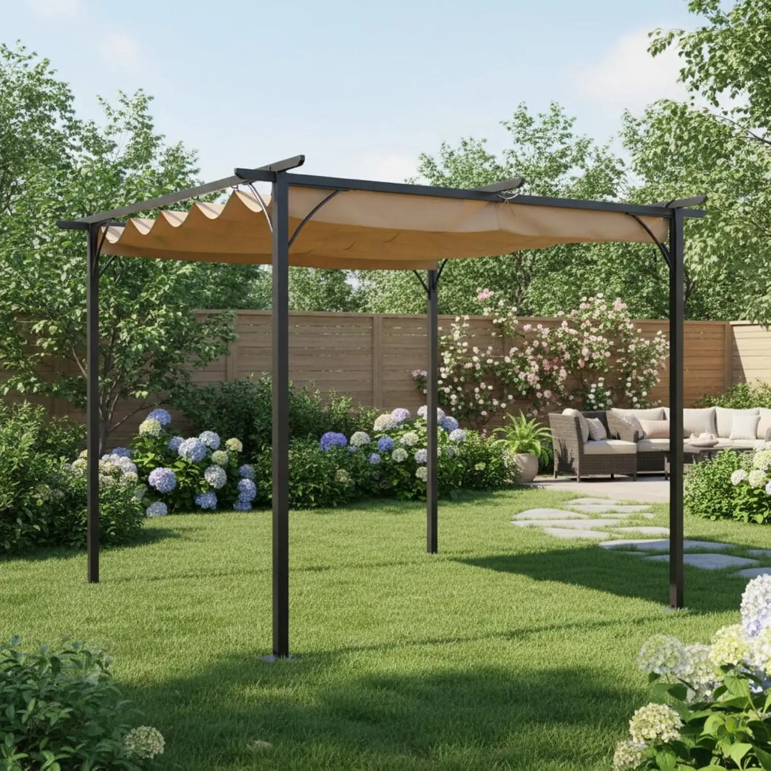 Reinforced RipLock 350 Replacement Canopy Top Cover Compatible with 10' x 10' Pergola Model 84C-093 Beige, Customized