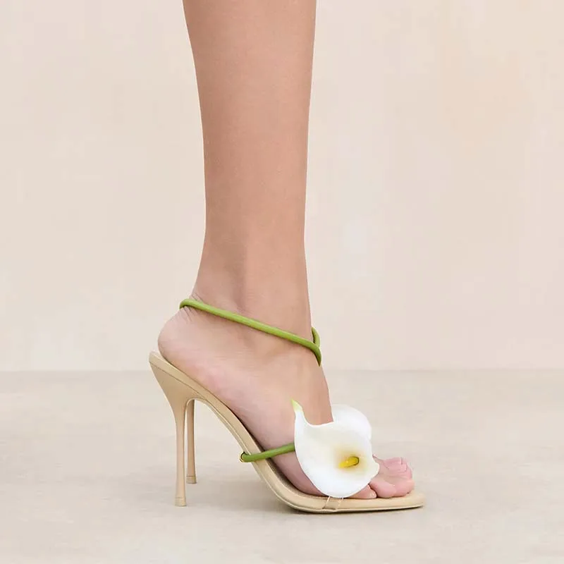 

Arden Furtado 2025 Summer Holiday style Flower Cross tied beach sandals round toe Super high heel Mixed Colors Open toe Sandals