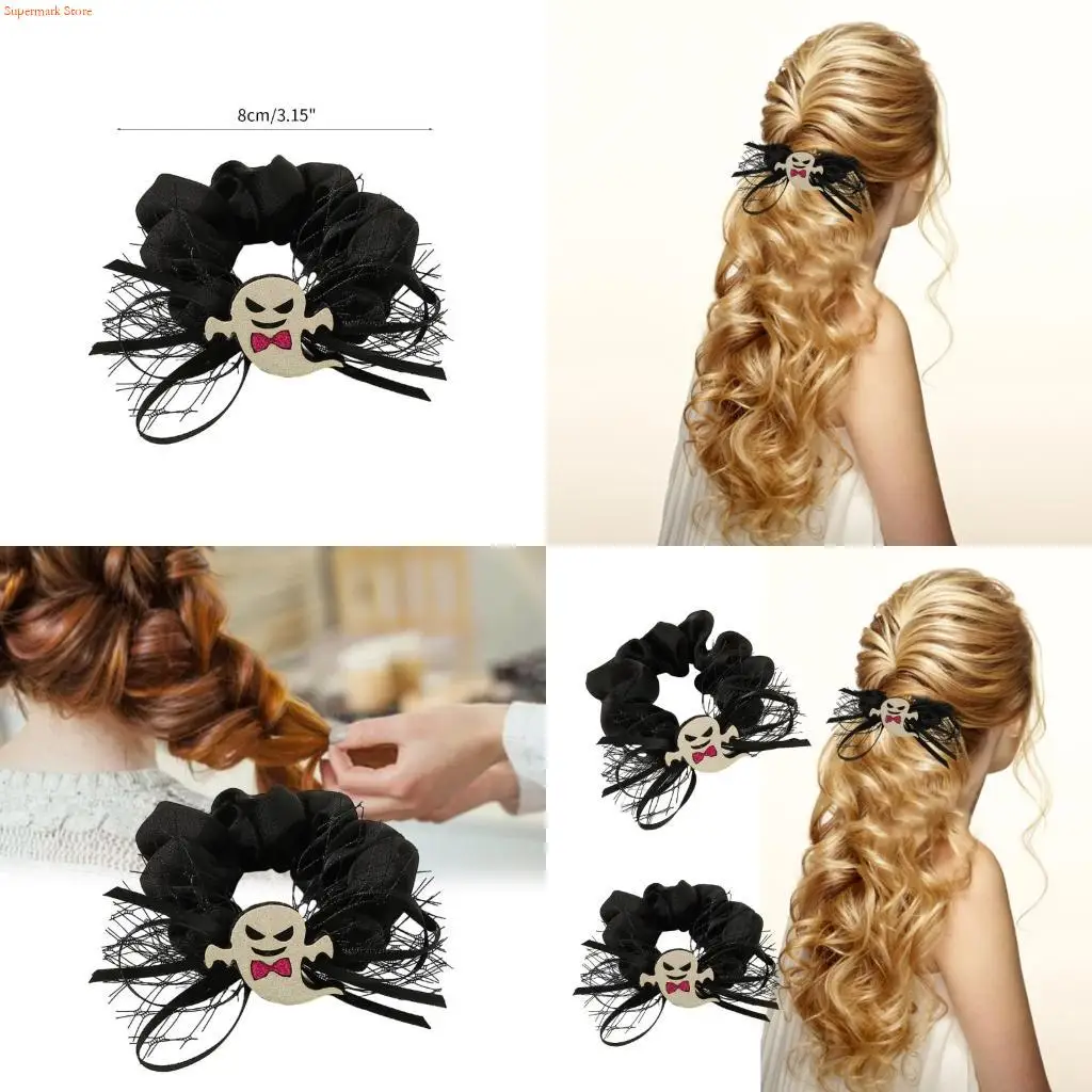 Q5WE Ghosty Hair Ties Halloween Hair Scrunchies for Adult Ponytail Holder