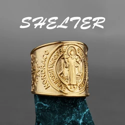Religion Saint Benedict Stainless Steel Ring Men Women Gold Silver Color Catholicism Finger Accessories Amulet for Boyfriend