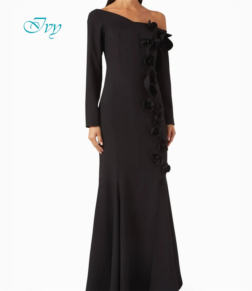 Customized Exquisite One Shoulder Long Sleeves Evening Dress High Quality Satin Prom Dresses Temperament Flowers Party Gowns