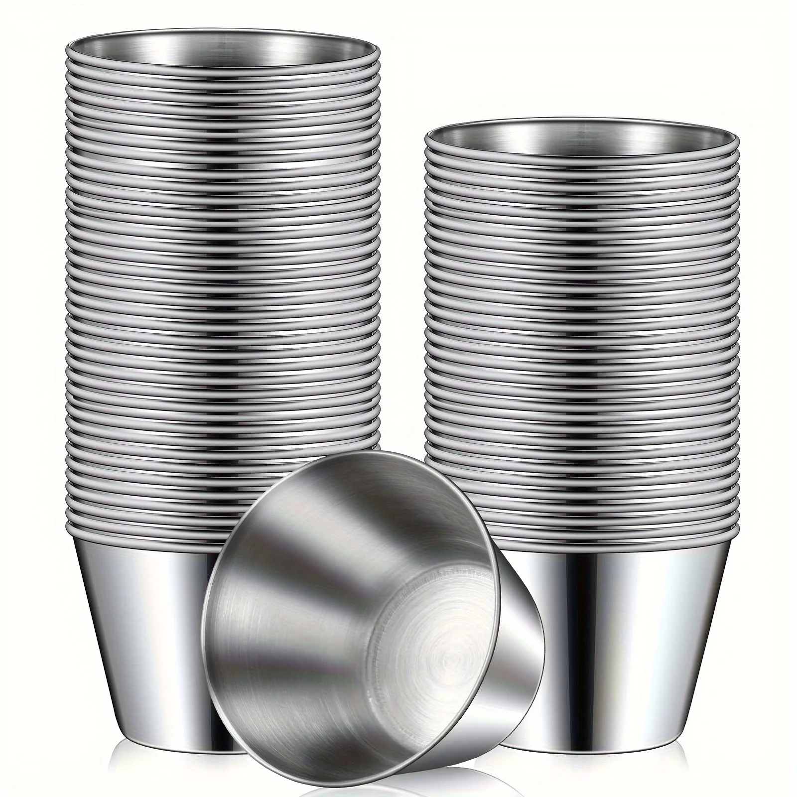 

60pcs Sauce Cups Bulk, Metal Ramekins Dipping Sauce Cups Condiment Cups Bowls Reusable Stackable Round Individual Dipping Bowls