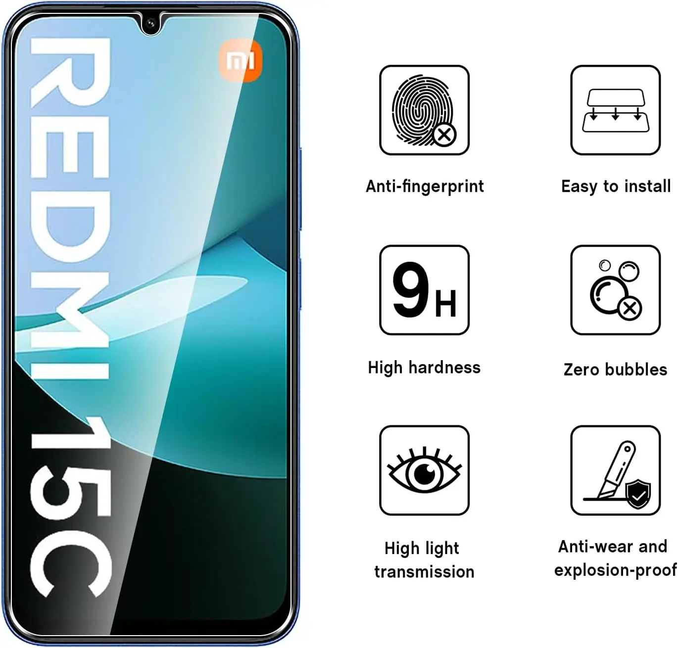واقي شاشة 2.5D 9H لهاتف Redmi 15C 4G واقي شاشة من الزجاج المقسى لهاتف Xiaomi Redmi 15C 5G