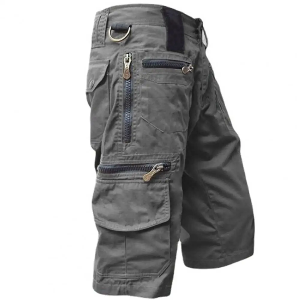 Outdoor Cargo Shorts Elastic Waist Sweat-absorbing Zipper Pocket Work Shorts Cycling Shorts Multi-pockets Sports Trousers