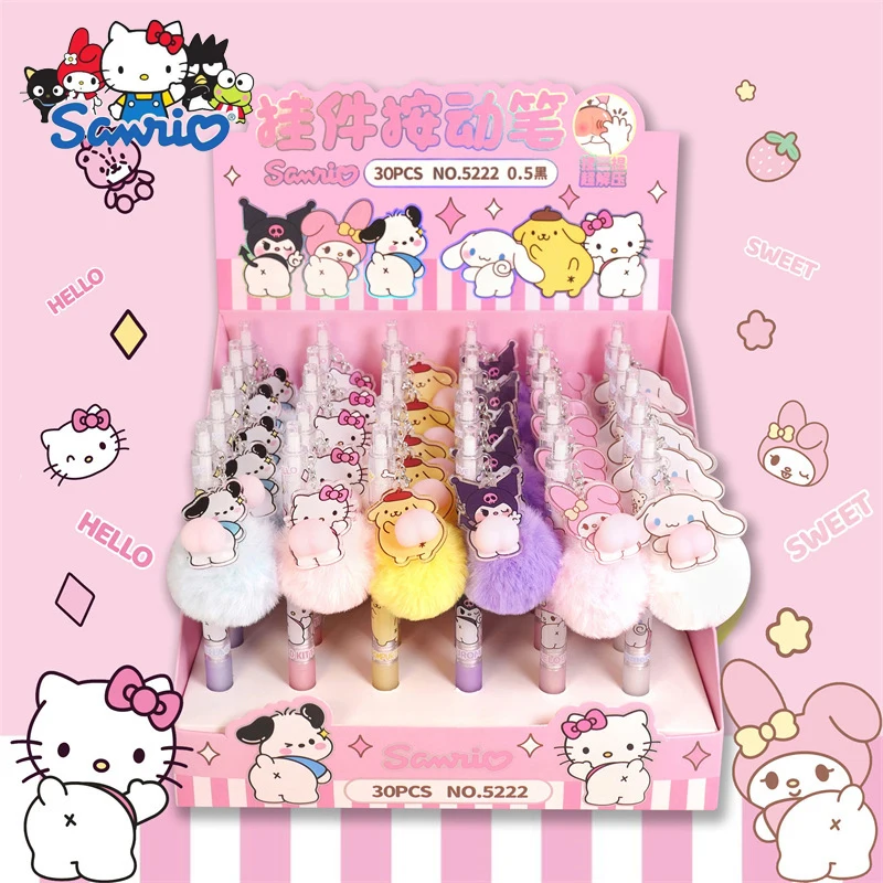 

Sanrio Kulomi Decompression Butt Pen Girl Heart Press Hairball Pendant Neutral Pen Cartoon Student Special Pen Wholesale