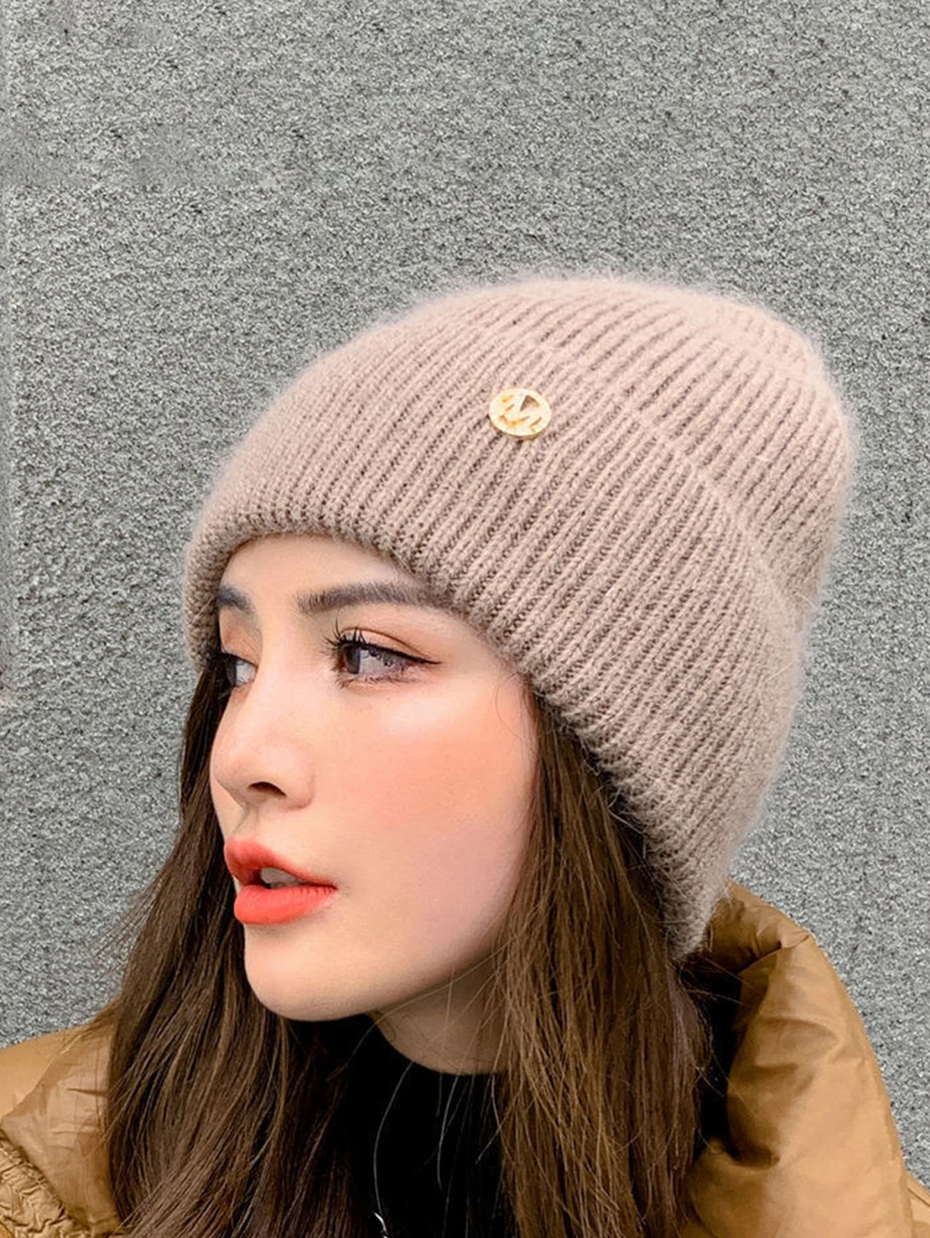 Knit Cuffed Beanie Hats Metal tag Women Winter Plush Soft Warm Snug Snow Ski Running Unisex Adult Large Head Circumference