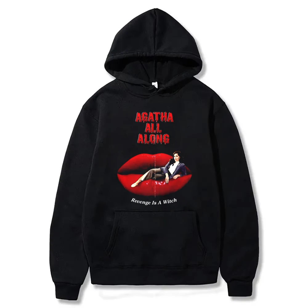 Agatha All Along Hoodie Revenge Is A Witch Oversized Red Lips Mens Women Clothing Casual Tops Pullover Trendy Fleece Sweatshirt