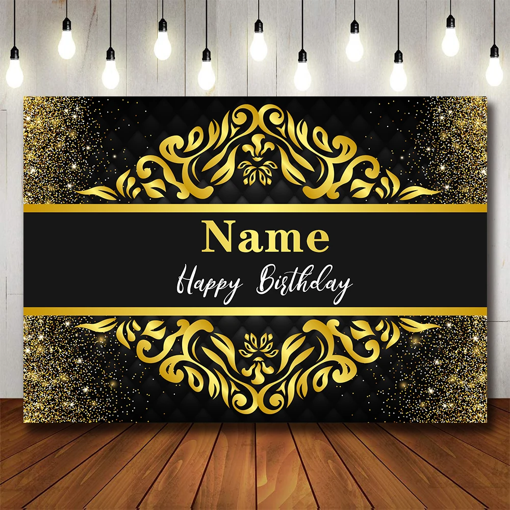 

Bonvvie Gold Floral Glitter Birthday Party Name Custom Decor Background Baby Shower Child Photography Backdrop Photo Studio Prop