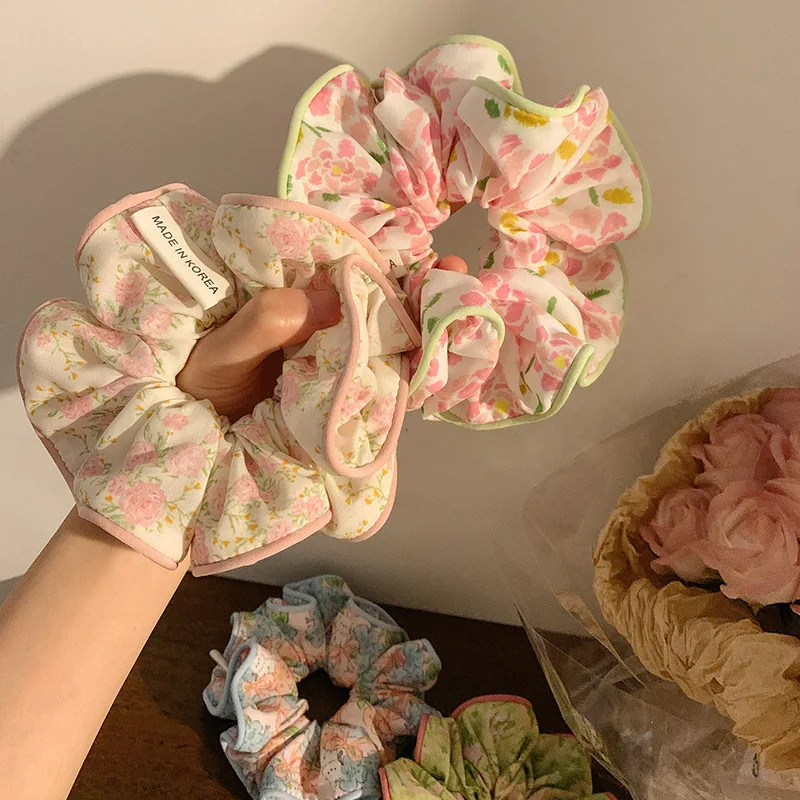 Korean Fashion Floral Scrunchies Women Girls Elastic Hair Rubber Band Accessories Tie Hair Ring Rope Headdress Headwear