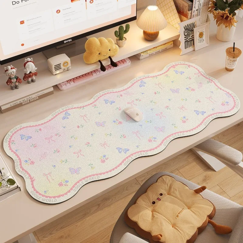 Oversized Irregular Wave Shape Mouse Pad PU Leather Stain Resistant Non Slip Base Extended Table Mat for Keyboard Laptop Desktop