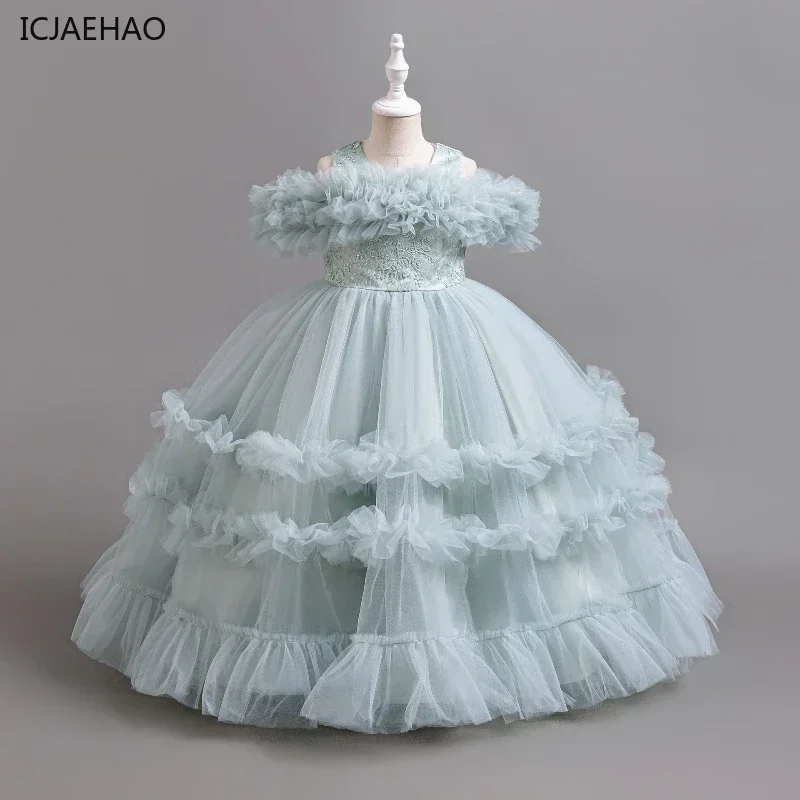 2025 menina tutu criança vestidos de baile de casamento vestido robe vestido de luxo para festa elegante enfant fille combinando 4 6 8 10 12 anos roupa