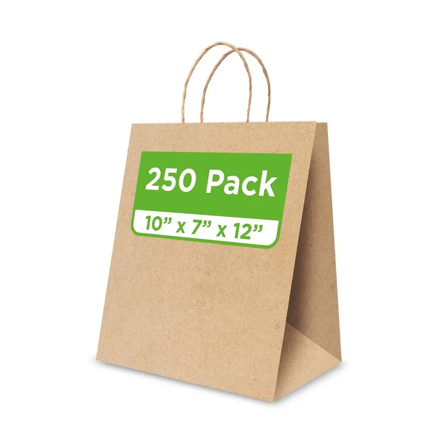 

Brown Kraft Paper Bags 10x7x12 Inches 250 Pcs with Twisted Handles Shopping Bags for your Business, ideal for Takeout Containers