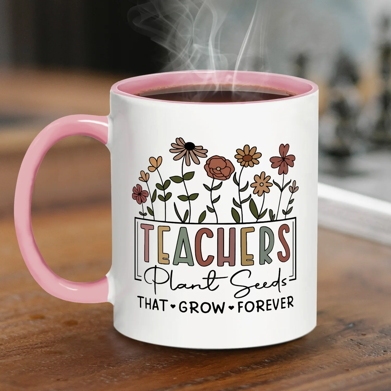 Teacher Coffee Mug Teacher Appreciation Gifts Teacher Nutritional Facts Mug,11oz Ceramic Coffee Cup,Double-sided Design(Pink)