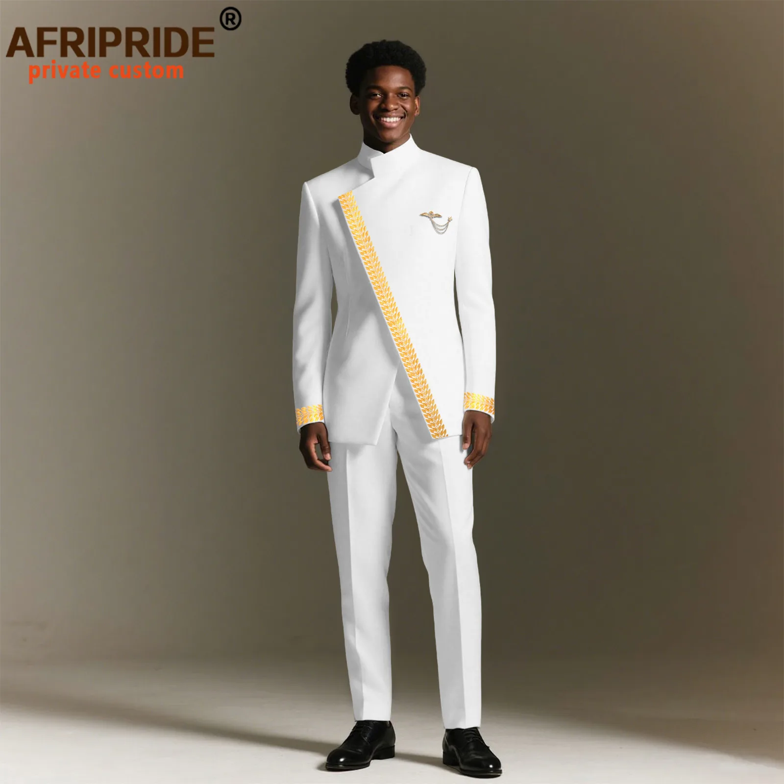 

Африканские костюмы для мужчин, приталенный пиджак с вышивкой и брюки, комплект из 2 предметов, деловой костюм, наряды Dashiki, свадебный вечер 2516105