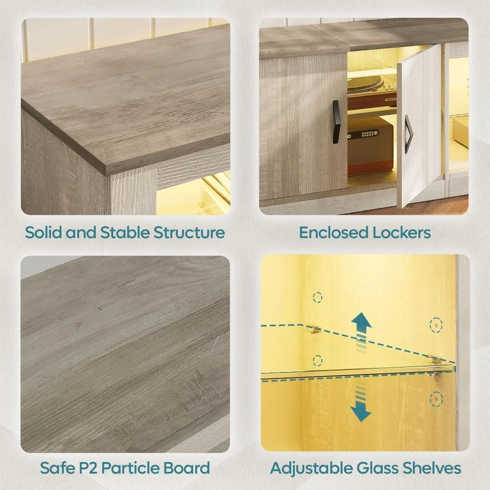 حامل تلفزيون LED لأجهزة التلفاز مقاس 75-86 بوصة، ومركز ترفيه مع خزانة تخزين ورف زجاجي قابل للتعديل لألعاب PS5