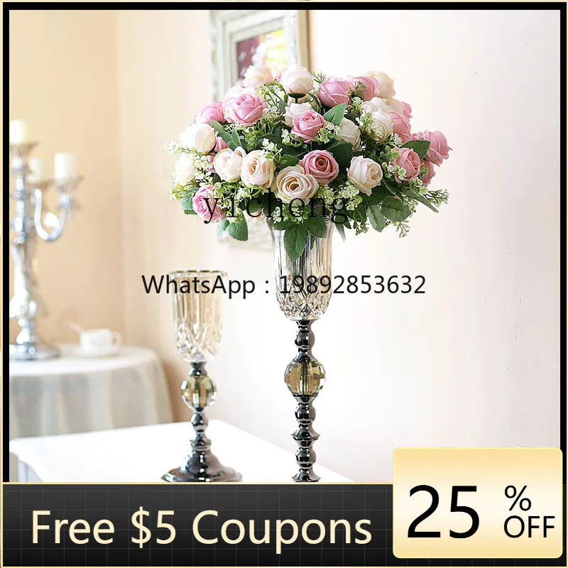 

D4-2 tall glass vase living room flower arrangement ornament light luxury high-end dining table home decoration