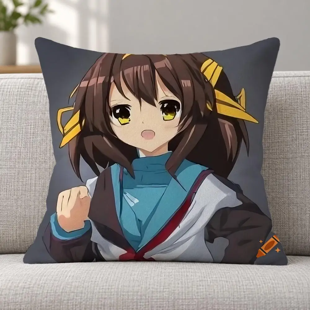 Anime Comedy H-Haruhi Suzumiya Cushion Cover Soft Plush Decorative Sofa Bedroom Living Room Car Dorm Home Decor Gift