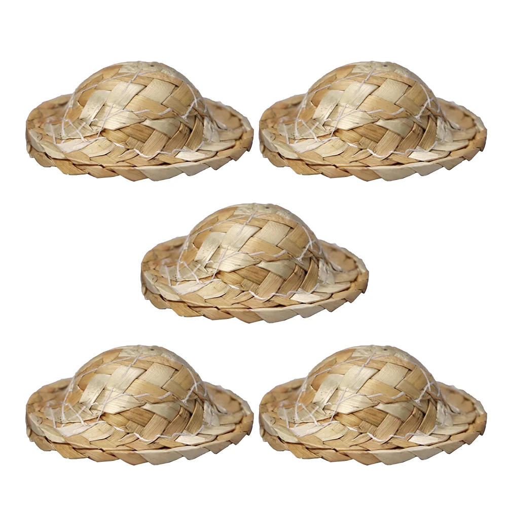 Chapeau de paille décoratif pour petite maison, ornements miniatures pour fille, meubles modèles pour micro scène, plante, accessoires, 5 pièces