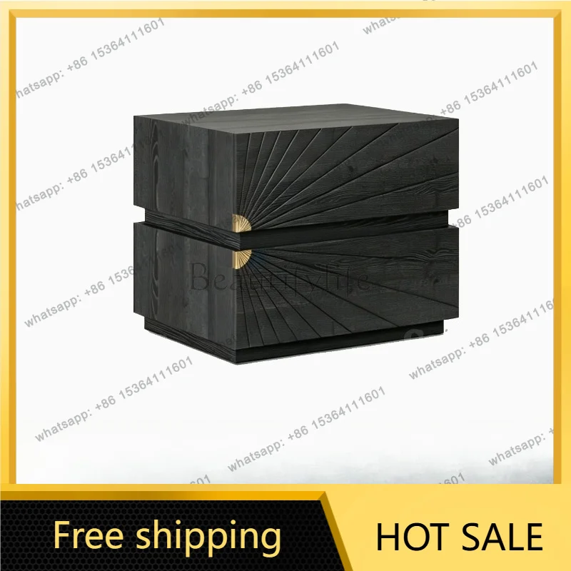 PG black bedside table solid wood bedroom bedside storage high-end medieval art carving storage cabinet