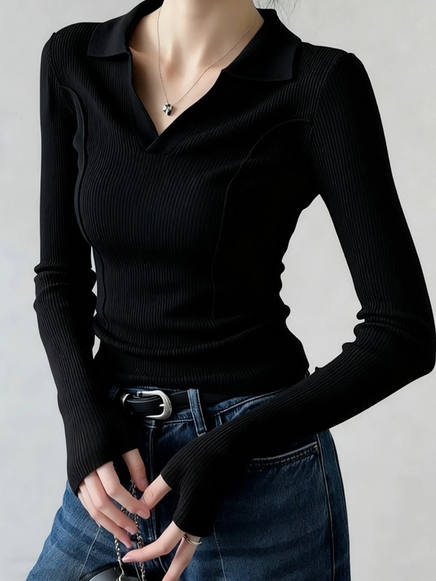 

Ele Long Sve Ne Трикотаж женский Slim Fit Base irt Sli Универсальный пуловер Crew Ne Winter Faion Top