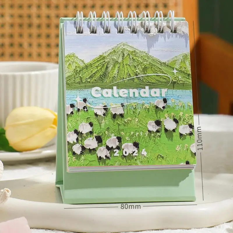 風景画シリーズ卓上カレンダー、美しい色、内側のページ、学生、ポータブル、オフィスアクセサリー、新しい2024