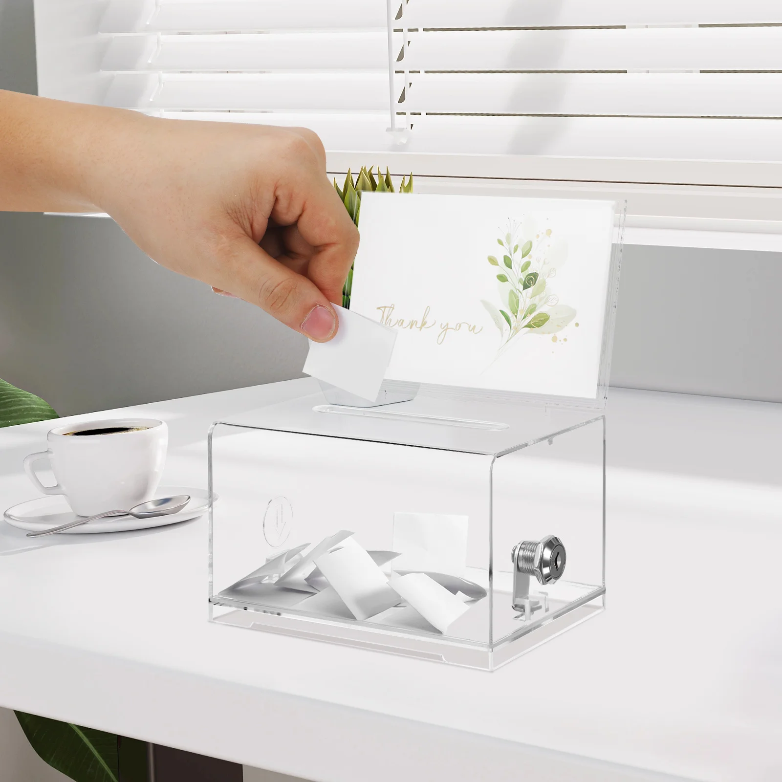Ballot Box Clear Acrylic Donation Box Lock Transparent Raffle Container For Voting Fundraising Charity Suggestion Money