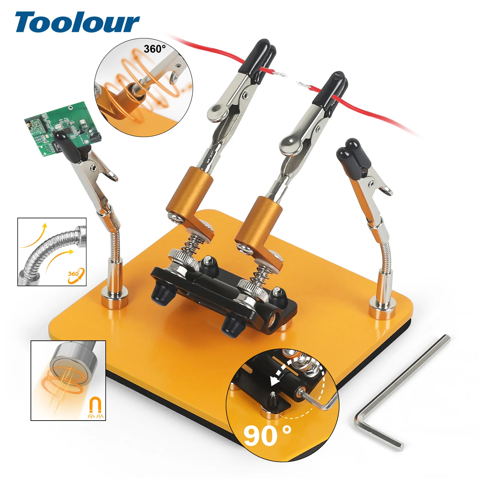Toolour Magnetic Helping Hands Soldering Station with 100x100mm Stable Base 360° Rotatable Adjustable Soldering Third Hands Tool
