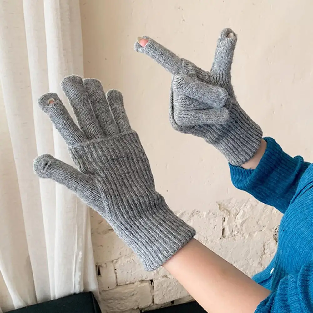 Women Convertible Winter Gloves Warm Touchscreen Gloves 2-in-1 Knitted Stretchy Texting Gloves for Daily Outings Driving