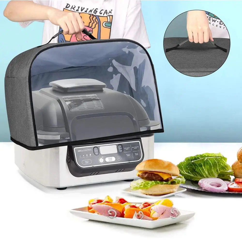 Kitchen Dust Cover Compatible with Ninja Foodi Grill AG301 AG302 AG400 Clear Front Panel Air Fryer Cover with Storage Pockets