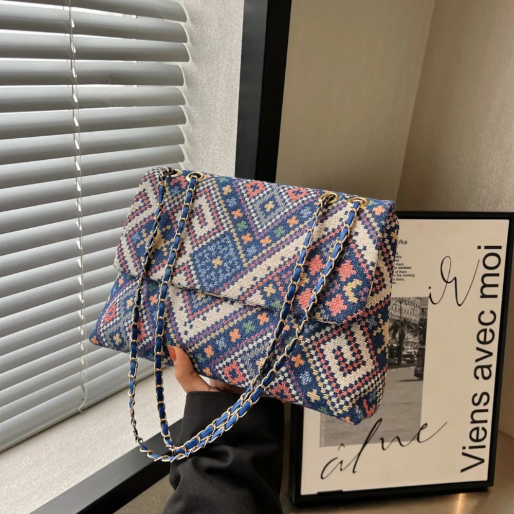 Płócienna torba na ramię artystyczna duża pojemność łańcuszek na ramię torba na pasku typu Crossbody damska torebka podróżna