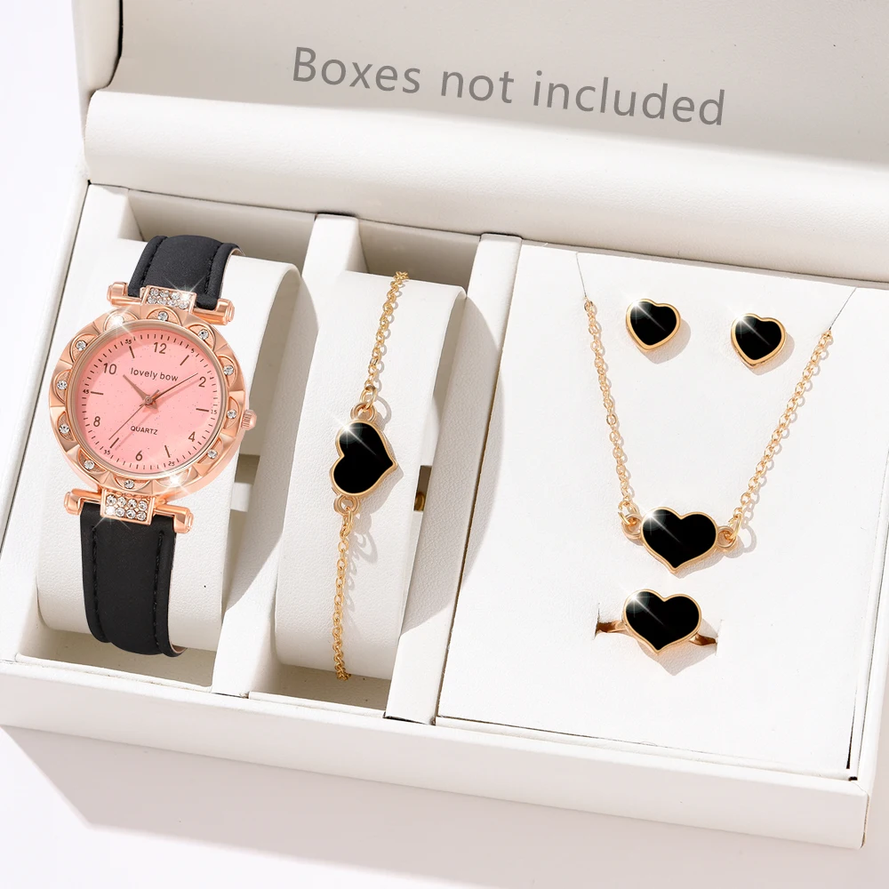 1PCS LovelyBow Simple Luxury Leather Black Strap Watch Casual Fashion Quartz Watch Is The Perfect Gift For Her (No Box)