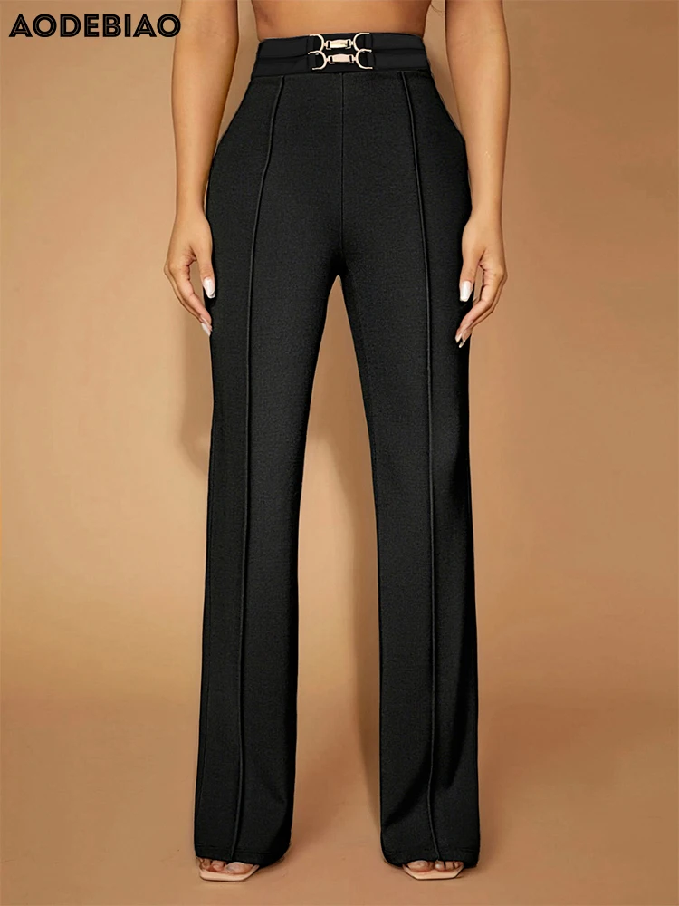 AODEBIAO Black Straight Pants Women Summer Sexy Slim Basic Solid High Waist Pants Women Fashion Casual Gothic Vintage Trousers