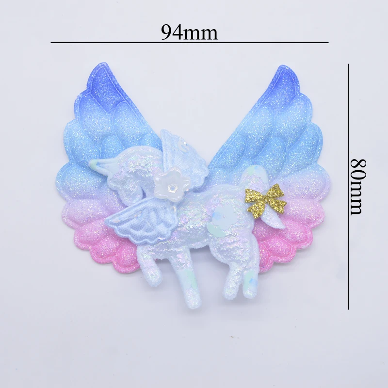 6Pcs Padded Rainbow Wing Decor Horse Pegasus Applique for Clothes Shoes Hat Sewing Patches DIY Headwear Hair Clips Accessories