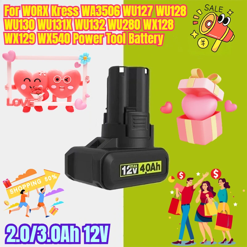 

2.0/3.0Ah 12V for WORX Kress WA3506 WU127 WU128 WU130 WU131X WU132 WU280 WX128 WX129 WX540 Power Tool Battery