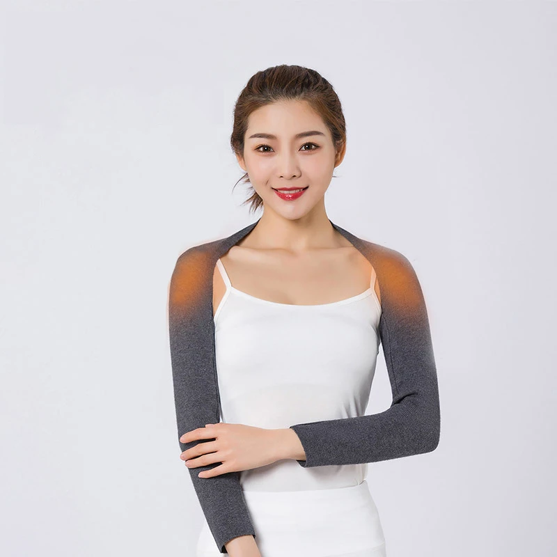 Wool Blend Double Shoulder Warmer Elastic Back Shoulder Support Brace Wrap with Long / Short Sleeves for Arthritis Pain Relief