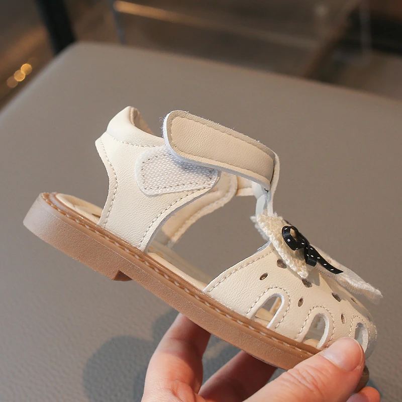 2026 New Girls' Beige Toe-Cap Sandals, Lace Bow Velcro Soft Sole Non-Slip Children's Shoes, Summer Cute Princess Shoes 16-26 view 6