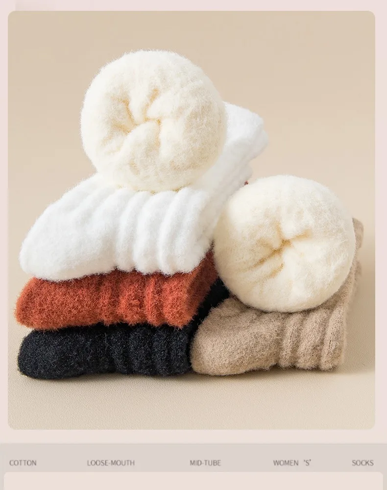 Neue Kühle Frauen Schwarz Weiß Baumwolle Dicke Socke Solide Herbst Winter Warme Dame Weibliche Mittleren Rohr Boden Socken Für Frauen – Detail 2