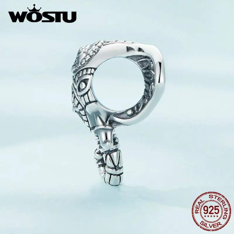 WOSTU 925 Sterling Silver Mystery Scorpion Charm Oxidized Silver Elephant God Retro Pattern Pendant Fit Original Bracelet Bangle