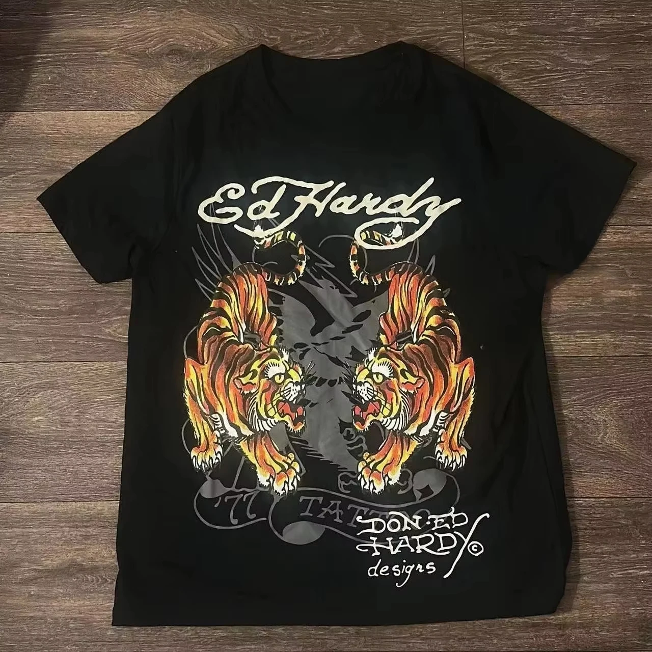 Family Matching T‑Shirt Old School Tattoo Style Black Panther Ribbon Print Parent‑Child Loose Casual Streetwear Cotton Tee Tops