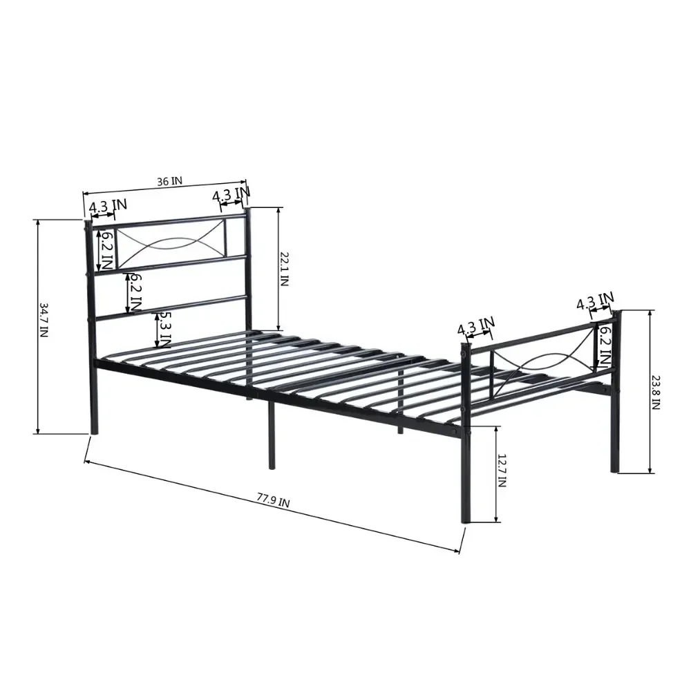 Twin Size Bed Frame with Bowknot Headboard & Footboard, Black, Metal Platform Bed Frame