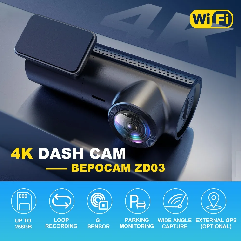 、4K HD Night Vision Dash Cam, No Installation, Single Channel, WiFi Car Camera, 24/7 Monitoring, Screenless Vehicle Cam