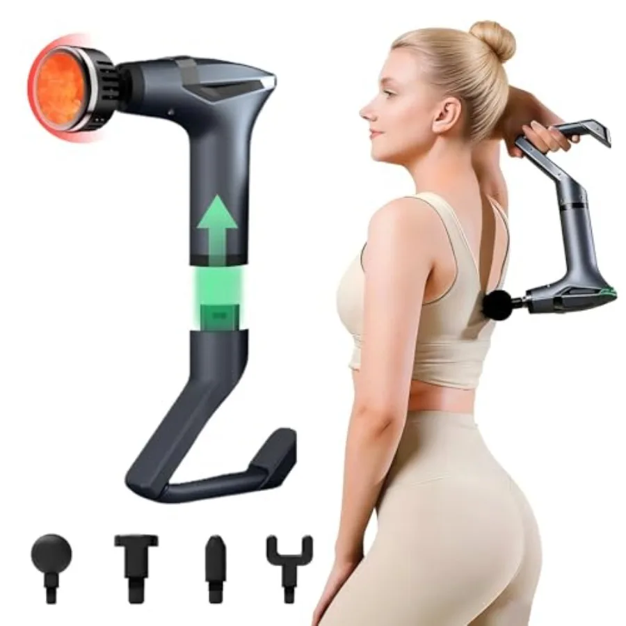 

Массажный пистолет 3-в-1 с функцией глубокого массажа и подогревом, с удлиненной ручкой, перкуссионный массажер для мышц рук, плеч, спины, талии