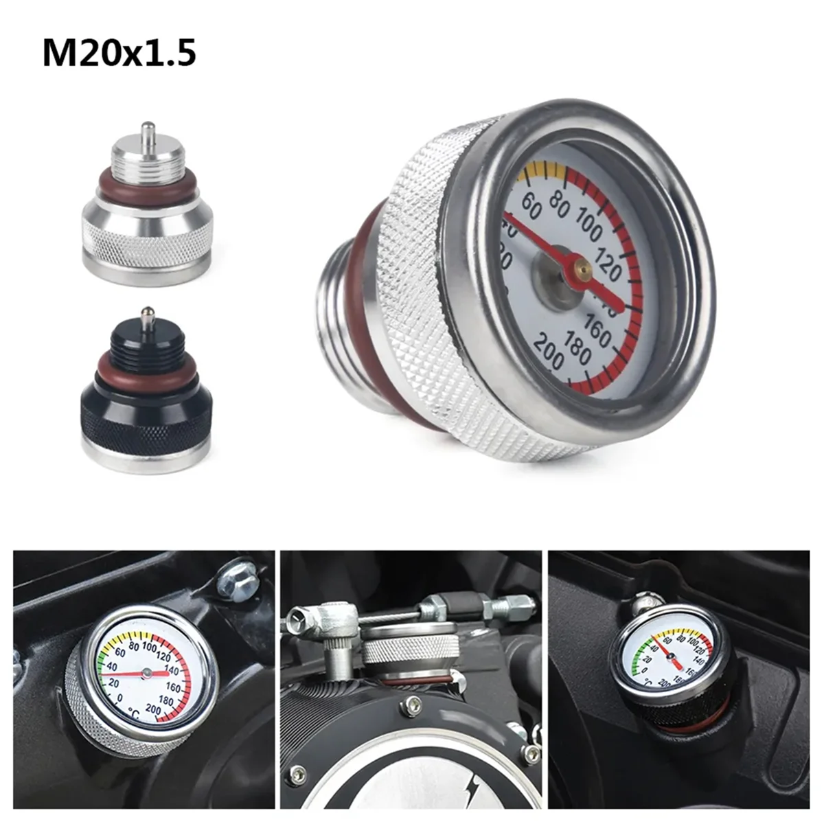 M20X1.5 Motorbike Oil Gauge Oil Temperature Gauge Engine Temperature Gauge Accessories for Haojue TR300 for X350 Black