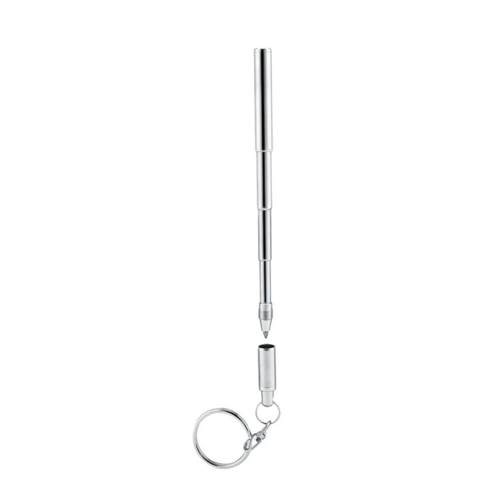 Stainless Steel Telescopic Pen 2 in 1 Multifunctional Extendable Keychain Pen with Key Ring Lightweight Retractable Ballpoint