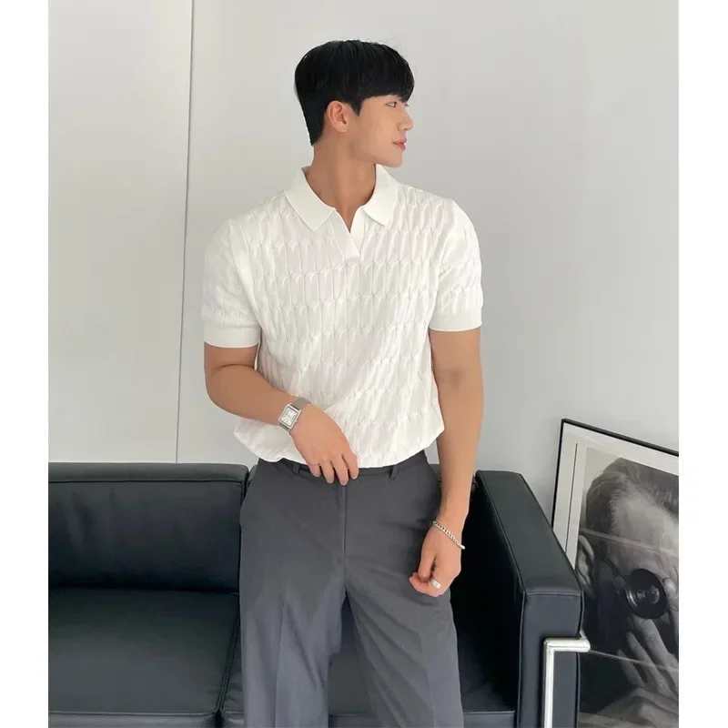 

LIBIELIY 2024 Summer New Men's Lapel Solid Ventilate Polo Short Sleeve Thin Fashion V-neck Casual Teenager Short Sleeve T-shirt