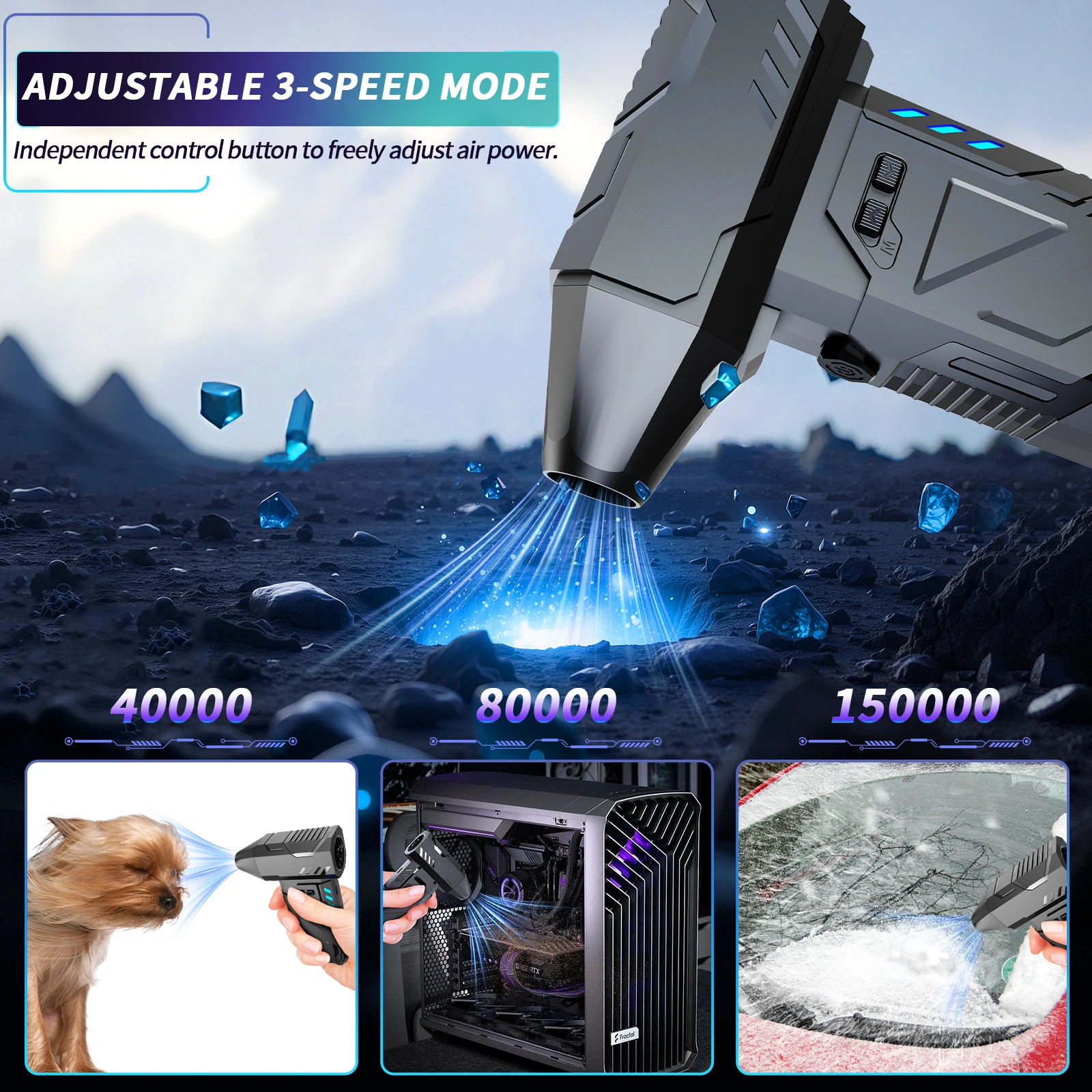 แบบพกพาเครื่องเป่าลมไฟฟ้า Turbo Jet พัดลมมอเตอร์ไร้แปรงความเร็วสูง Mini Turbo Jet พัดลมปรับลมรุนแรง Blower 150000 พรม