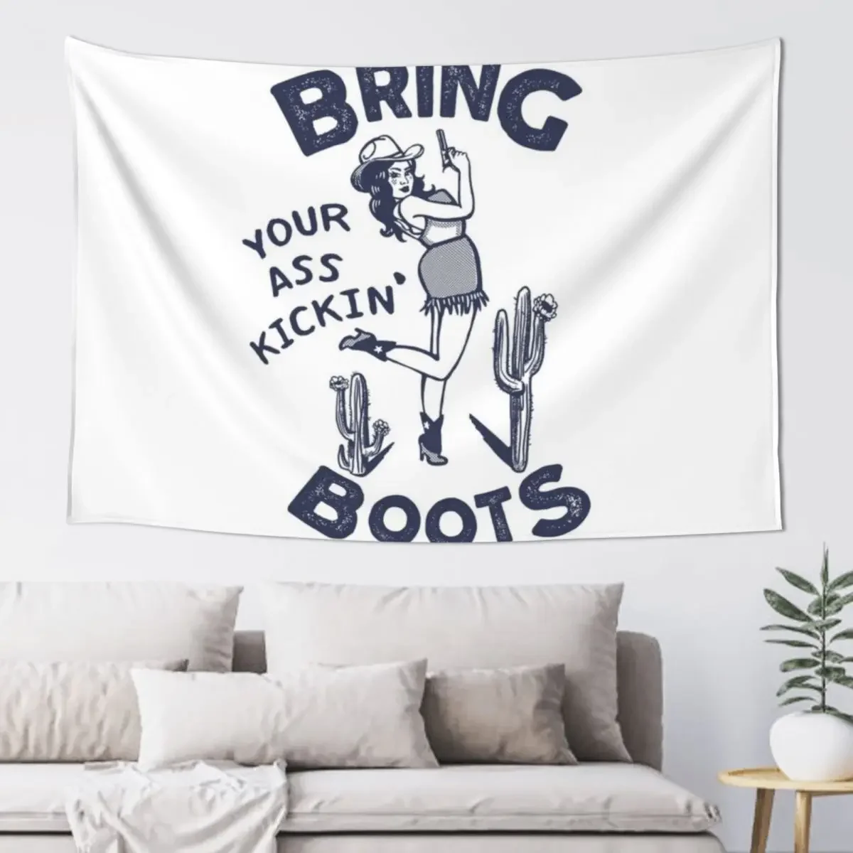 Bring Your Ass Kicking Boots: Retro Western Cowgirl Pinup Tapestry Wall Deco Wall Coverings Tapestry