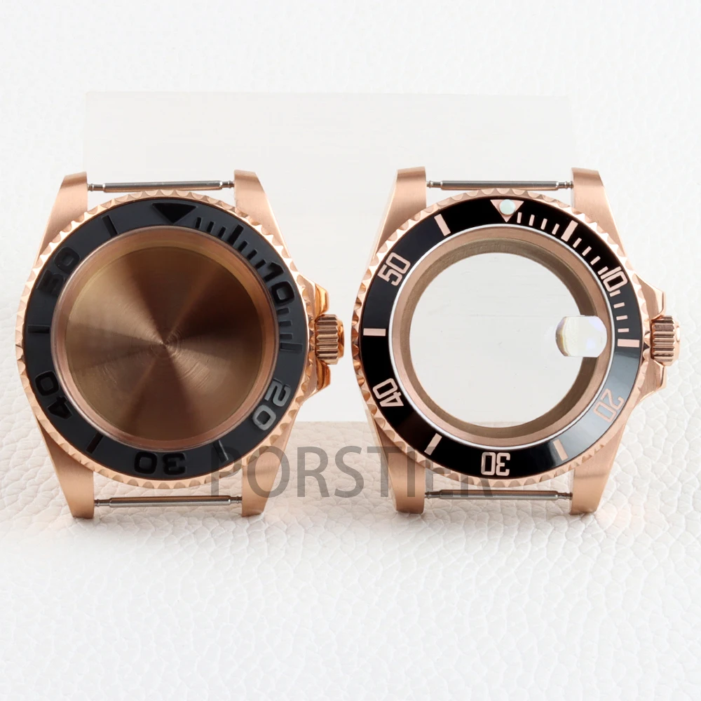 ارتفع الذهب 40 مللي متر NH35 حالة 316L الفولاذ المقاوم للصدأ الياقوت الزجاج ل SUB GMT يخت ماستر NH34 NH35 NH36 NH38 حركة 28.5 مللي متر الطلب #1