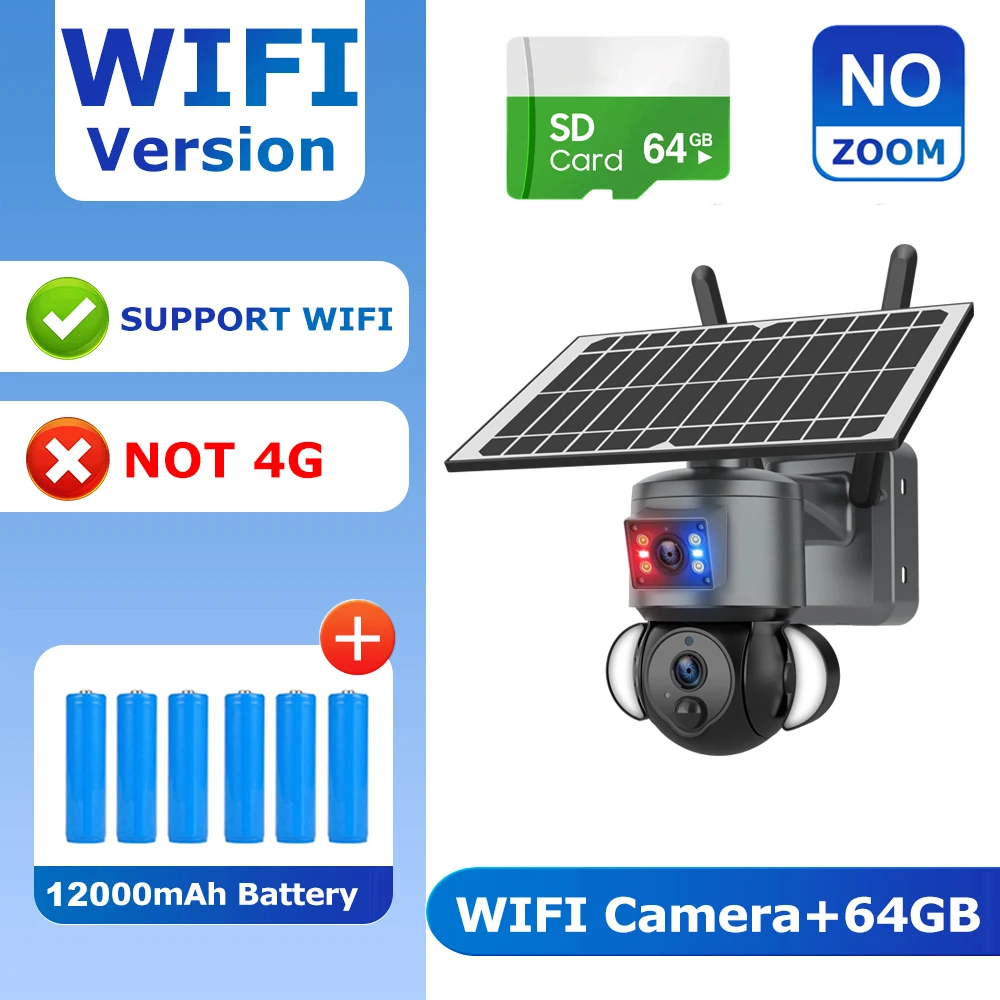 SHIWOJIA 4K 8MP Solar Camera 4G SIM/WIFI Beveiliging Outdoor Dual Lens Opname Humanoïde Tracking Kleur Nachtzicht PTZ Cam
